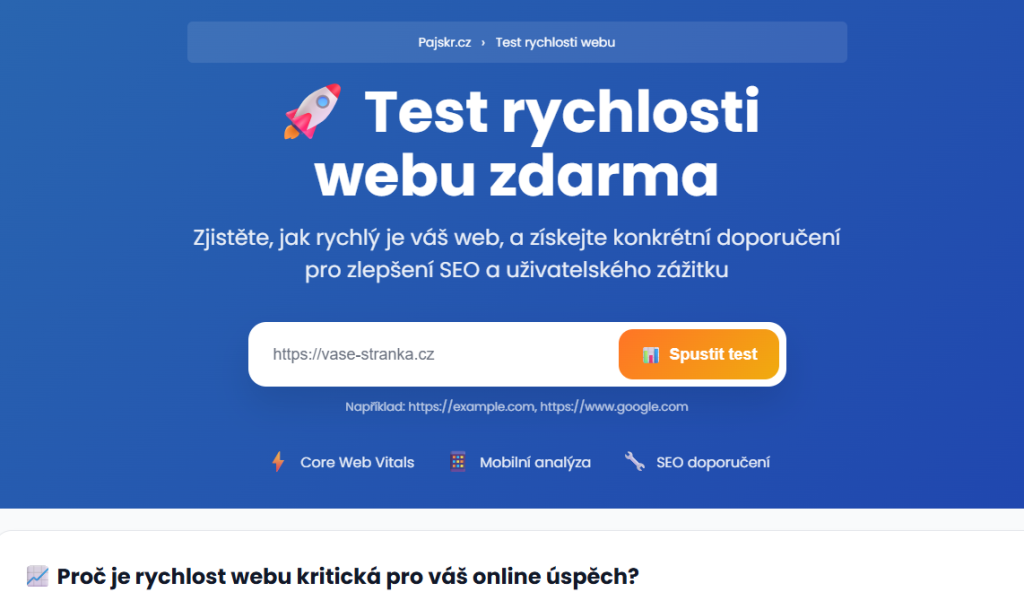test rychlosti webu od pajskr.cz