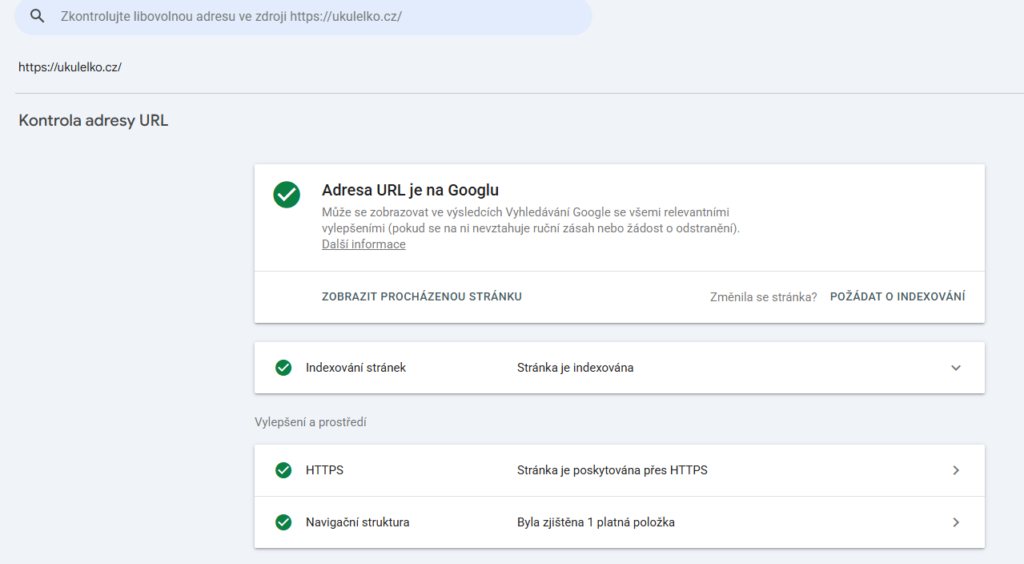 Nástroj Kontrola URL v Google Search Console