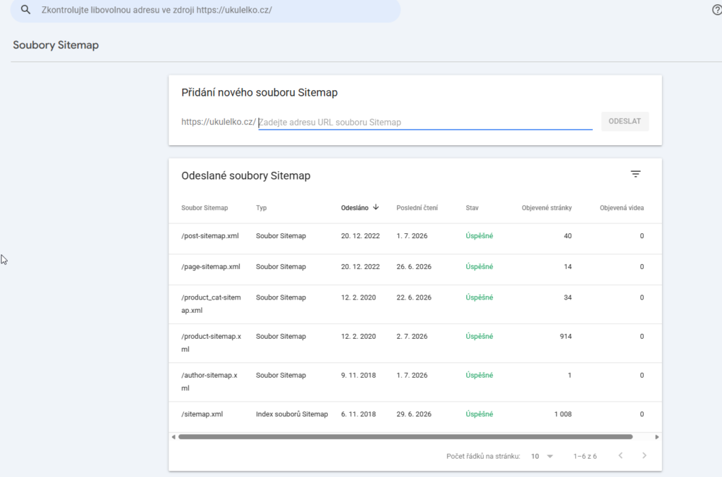 Odeslání souboru sitemap v Google Search Console