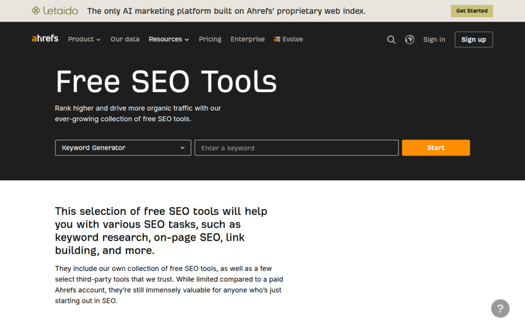 Ahrefs Free SEO Tools: sada bezplatných nástrojů na klíčová slova a zpětné odkazy