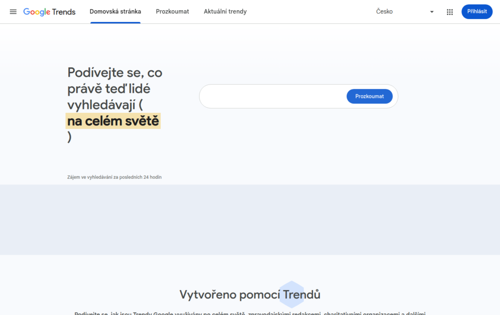 Google Trends s vybraným Českem
